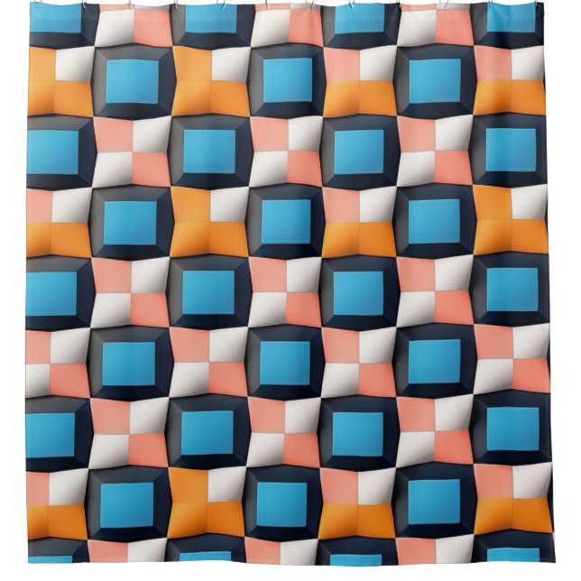 Vibrant 3D Geometric Illusion Pattern - Bold Colou Shower Curtain (Front)