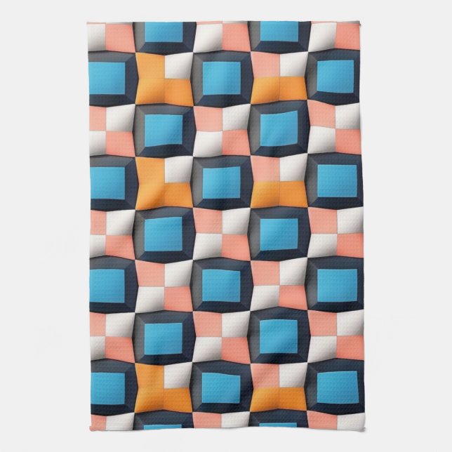 Vibrant 3D Geometric Illusion Pattern - Bold Colou Tea Towel (Vertical)