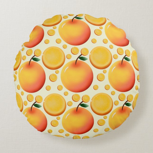 Vibrant 3D Glossy Orange and Mandarin fruit  Round Cushion (Front)