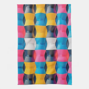 Vibrant 3D Hourglass Geometric Pattern Tea Towel