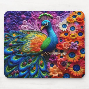 Vibrant 3D Peacock  Mouse Pad