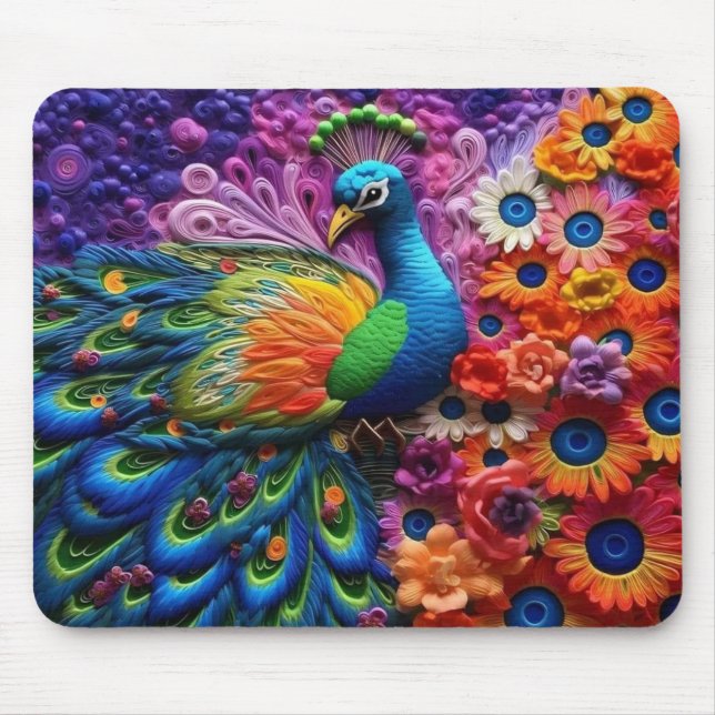 Vibrant 3D Peacock  Mouse Pad (Front)