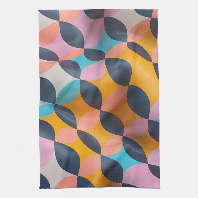 Vibrant 3D Petal Geometry Pattern in Bold Colours Tea Towel (Vertical)