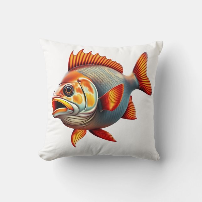 Vibrant 3D Rendering of a Fish Cushion (Front)