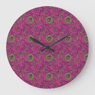 Vibrant 60s Psychedelic Paisley Retro Swirl Large Clock