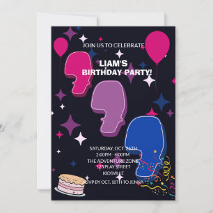 Vibrant 6th Birthday Pink Blue Confetti Invitation