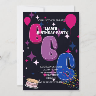 Vibrant 6th Birthday | Pink Blue Confetti Invitation