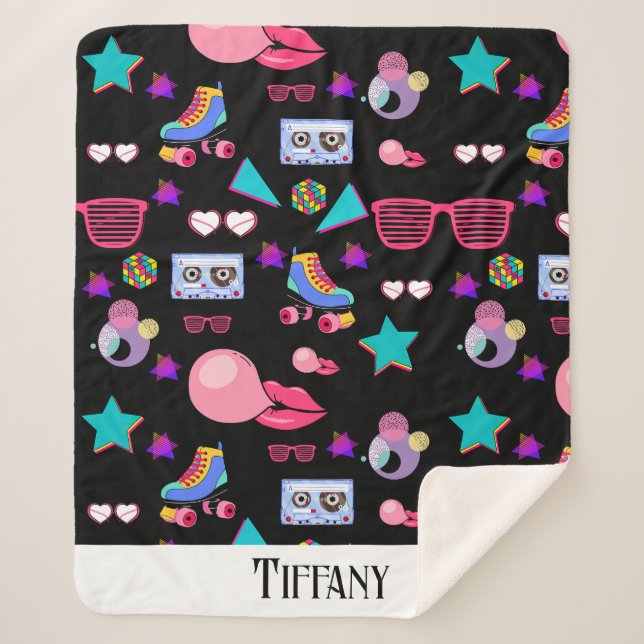 Vibrant 80s design sherpa blanket (Front)