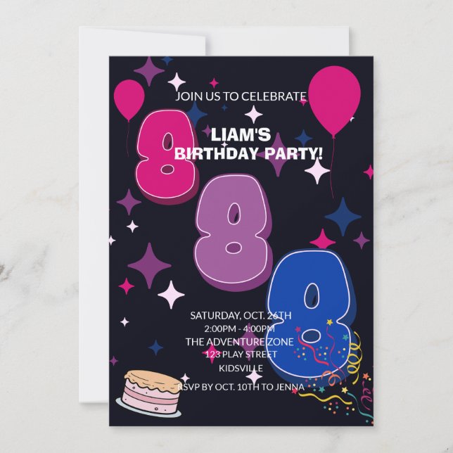 Vibrant 8th Birthday  | Pink Blue Confetti Invitation (Front)
