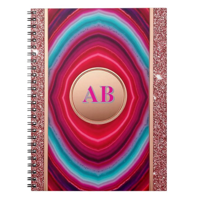 Vibrant Abstract Agate Pattern with Glittering Notebook (Front)