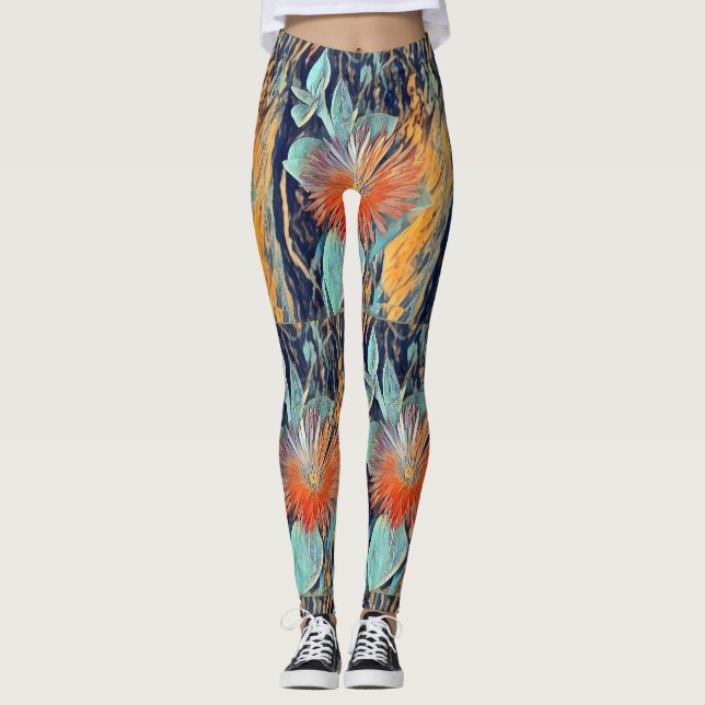 Vibrant Abstract Art Gerbera Floral Multicolor  Leggings (Front)