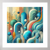 Vibrant Abstract Art with Blue and Teal Oval Forms