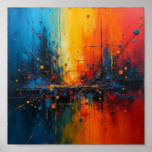 Vibrant abstract art with blue, orange, and yellow poster