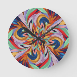 Vibrant Abstract Bloom - Colourful Wall Art Round Clock