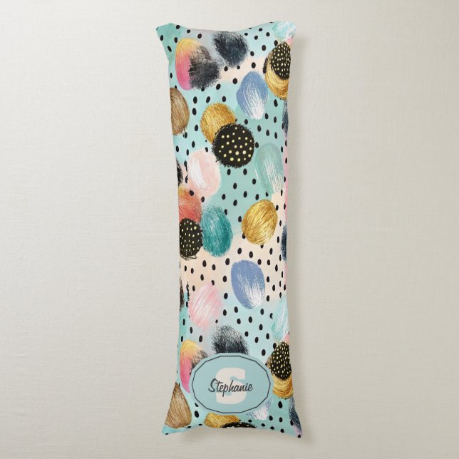 Vibrant Abstract Brushstroke & Polka Dot Pattern Body Cushion (Front Vertical)