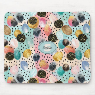 Vibrant Abstract Brushstroke & Polka Dot Pattern Mouse Pad