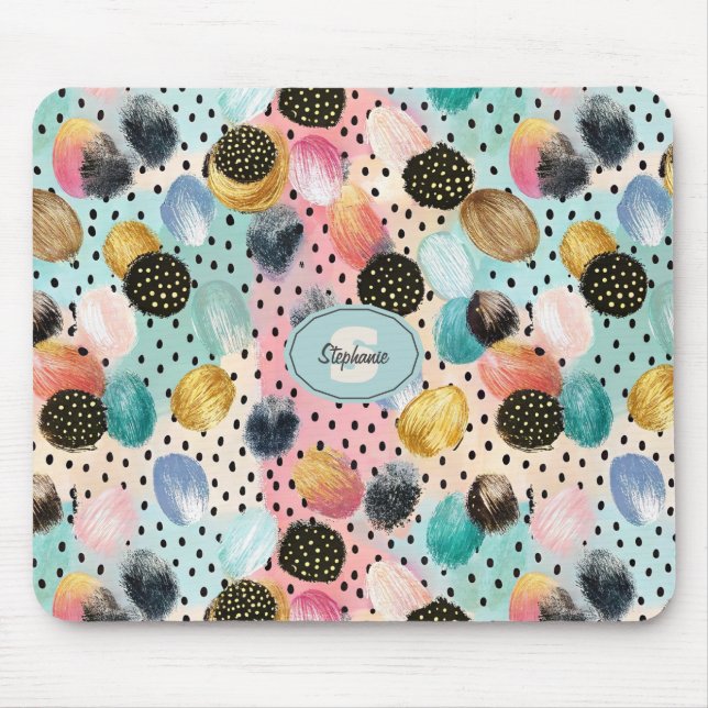 Vibrant Abstract Brushstroke & Polka Dot Pattern Mouse Pad (Front)