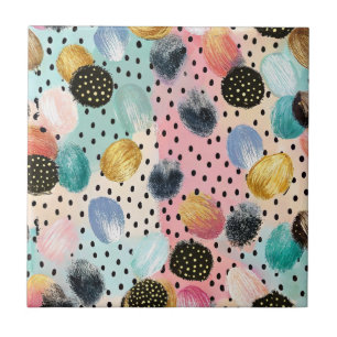 Vibrant Abstract Brushstroke & Polka Dot Pattern Tile