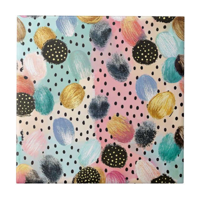 Vibrant Abstract Brushstroke & Polka Dot Pattern Tile (Front)