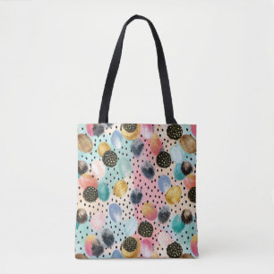 Vibrant Abstract Brushstroke & Polka Dot Pattern Tote Bag