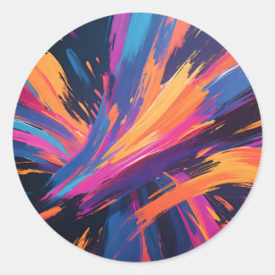 Vibrant Abstract Brushstrokes Colour Explosion Classic Round Sticker