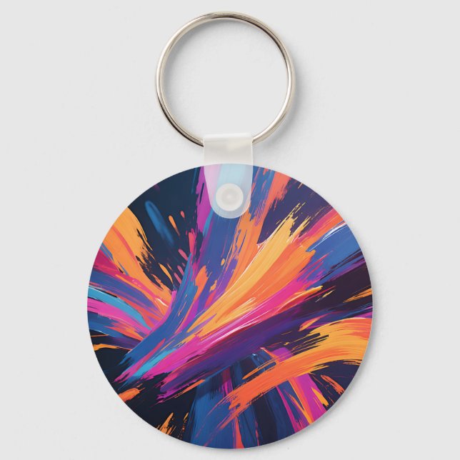 Vibrant Abstract Brushstrokes Colour Explosion Key Ring (Front)