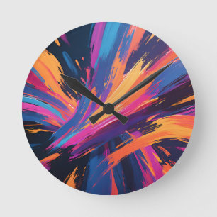 Vibrant Abstract Brushstrokes Colour Explosion Round Clock