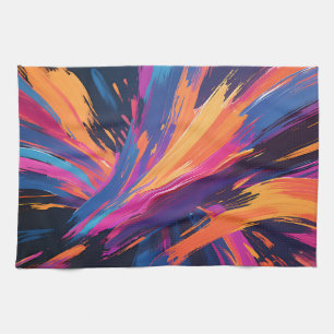 Vibrant Abstract Brushstrokes Colour Explosion Tea Towel
