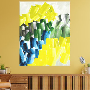 Vibrant Abstract Brushstrokes Yellow, Green & Blue Canvas Print