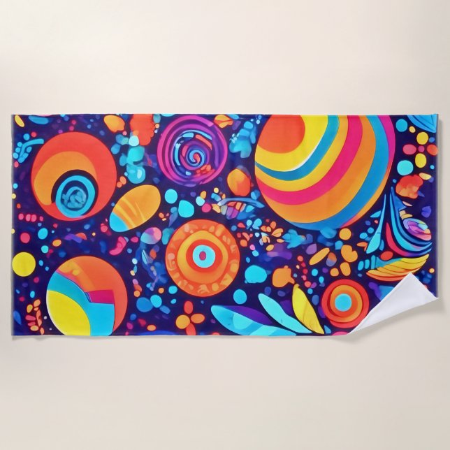 Vibrant Abstract Bubble Universe Beach Towel (Front)