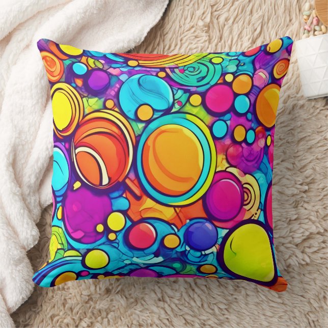 Vibrant Abstract Bubbles Artwork Cushion (Blanket)
