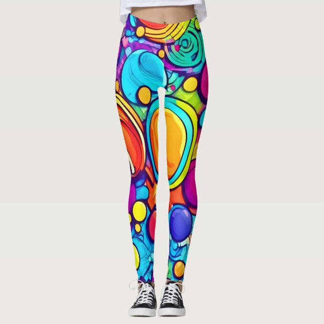 Vibrant Abstract Bubbles Artwork Leggings (Front)