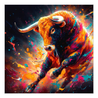 Vibrant Abstract Bull Painting Photo Print