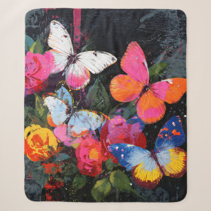Vibrant Abstract Butterfly Flight (10) Sherpa Blanket