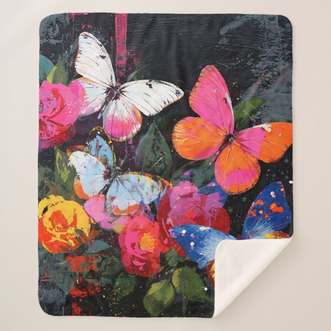 Vibrant Abstract Butterfly Flight (10) Sherpa Blanket (Front)