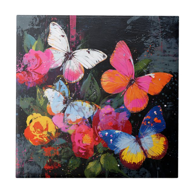 Vibrant Abstract Butterfly Flight (10) Tile (Front)