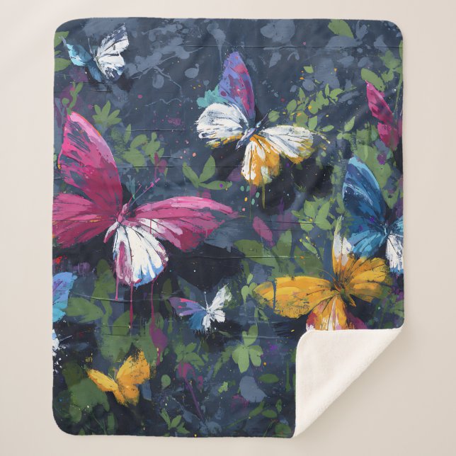 Vibrant Abstract Butterfly Flight (1) Sherpa Blanket (Front)