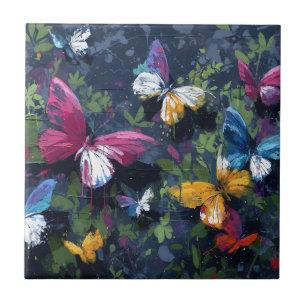 Vibrant Abstract Butterfly Flight (1) Tile