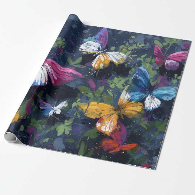 Vibrant Abstract Butterfly Flight (1) Wrapping Paper (Unrolled)