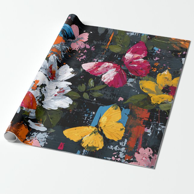 Vibrant Abstract Butterfly Flight (2) Wrapping Paper (Unrolled)