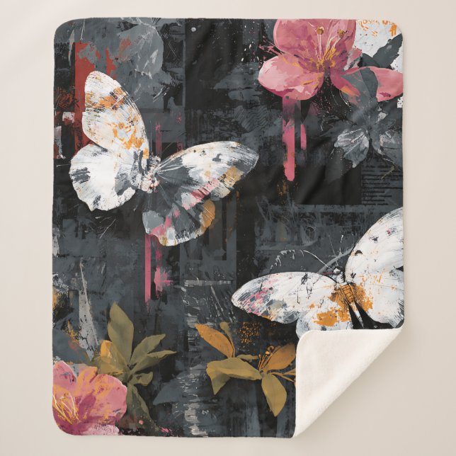 Vibrant Abstract Butterfly Flight (3) Sherpa Blanket (Front)