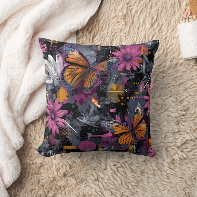 Vibrant Abstract Butterfly Flight (4) Cushion (Blanket)