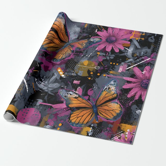 Vibrant Abstract Butterfly Flight (4) Wrapping Paper (Unrolled)