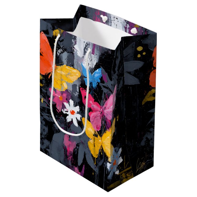Vibrant Abstract Butterfly Flight (5) Medium Gift Bag (Front Angled)