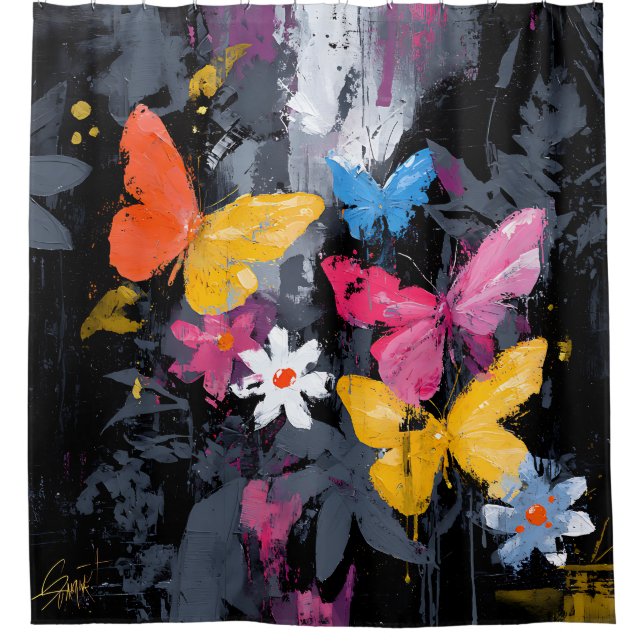 Vibrant Abstract Butterfly Flight (5) Shower Curtain (Front)