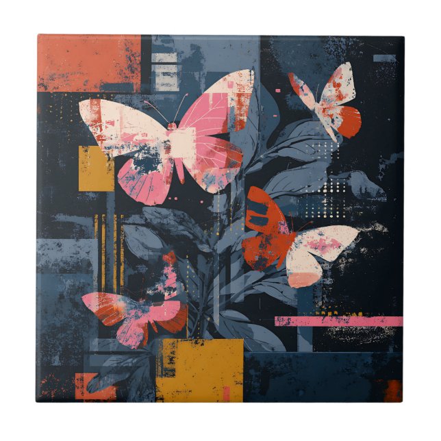 Vibrant Abstract Butterfly Flight (5) Tile (Front)