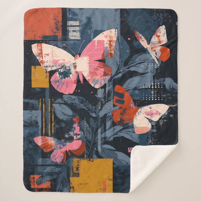 Vibrant Abstract Butterfly Flight (6) Sherpa Blanket (Front)