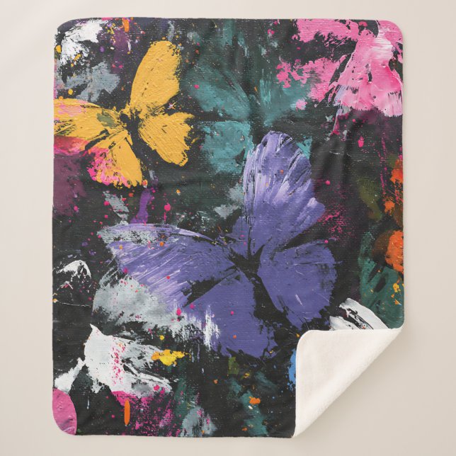 Vibrant Abstract Butterfly Flight (7) Sherpa Blanket (Front)