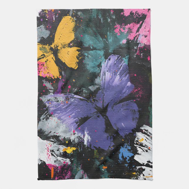 Vibrant Abstract Butterfly Flight (7) Tea Towel (Vertical)