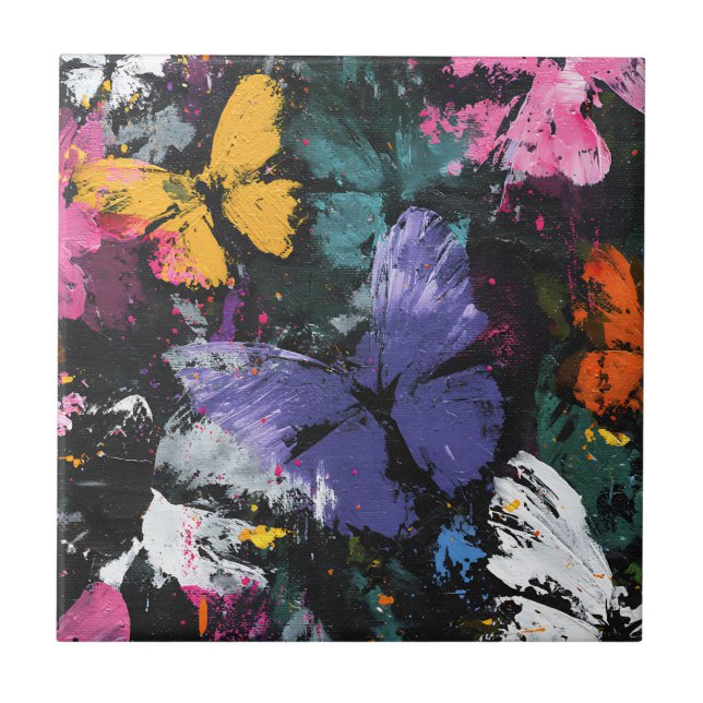 Vibrant Abstract Butterfly Flight (7) Tile (Front)